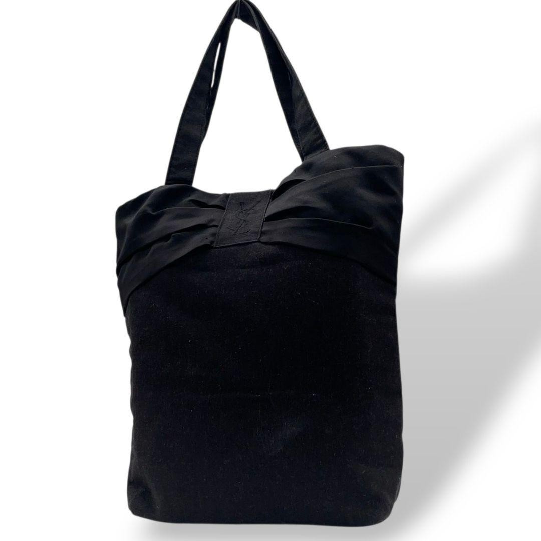 Borsa tote Yves Saint Laurent nera logo YSL ricamo A4 tela portaoggetti T3