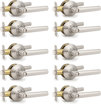 10 Pack Brushed Nickel Door Handles - Sleek Privacy Levers for Bedroom & Bath