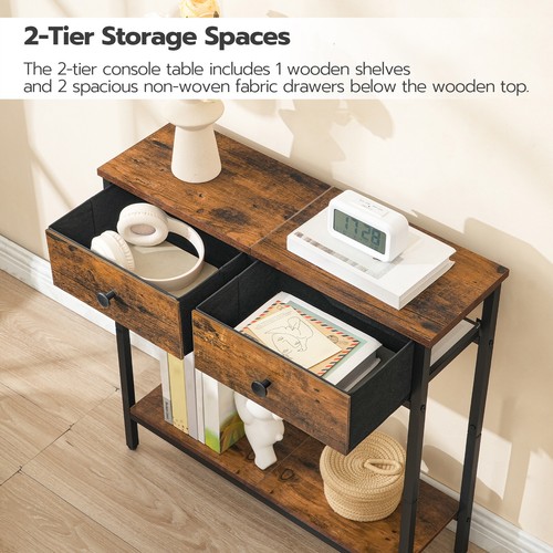 Console Table w/ 2 Non-woven Drawers Hallway Table 75 x 24 x 75 cm Side Table - Picture 6 of 9