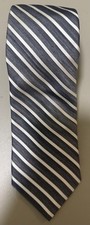 TED BAKER London Archive Men  s Silk Blend Neck Tie Gray White Striped USA Made