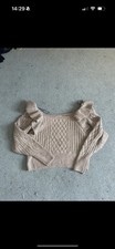 H&M Size L Beige Off The Shoulder Chunky Knit Ruffle Jumper -perfect Condition