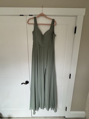 Kennedy Blue Moss Green Bridesmaid Dress Size 8 Maxi Long Formal V-Neck Slit