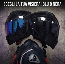 Casco Moto Integrale Apribile, Sportivo Look Carbonio, Doppia Visiera Parasole