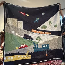 Pottery Barn Kids Full Quilt Brody Transportation Submarine Space Train Cotton