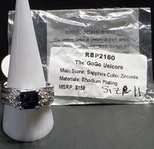 Ring Bomb Party RBP2160 'The GOGO Unicorn' Sapphire CZ on Rhodium Sz11