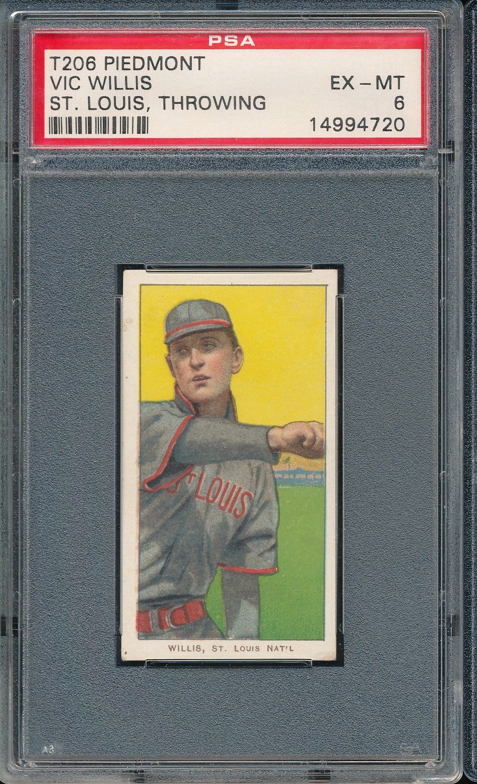 T206 Piedmont 350/25 Vic Willis (Throwing) PSA 6 - Cardinals HOF