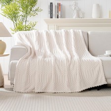 50x70 Inch Beige Throw Blanket - Soft  Fluffy Fleece, Cute  Aesthetic, Perfect