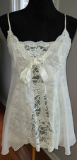 VTG Y2k Victoria's Secret Teddy Cream Lace Sheer Babydoll Flowy Bow Bridal Sz S