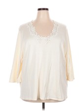 Maggie Barnes Women Ivory 3/4 Sleeve T-Shirt 3X Plus