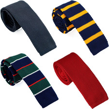 BELLUNO Skinny Knit Neckties for Men, 4-PAK 2.2" Flat-End Smart Sock Ties