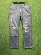 True Religion Jeans Mens 36 Blue Section Straight Distressed Ripped Denim Pants