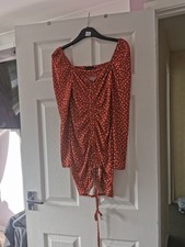 Womans Rust/white Long Sleeve Dress Size 8 By Prettylittlething