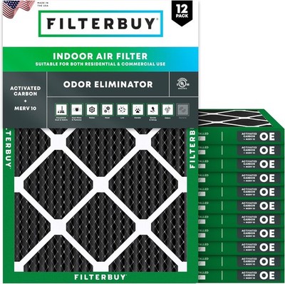 Filterbuy Allergen Odor Eliminator 20x24x1 MERV 10 Pleated AC Furnace Air Filter