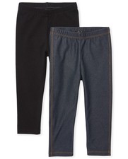 Baby Girls And Toddler Girls Leggings,Black/True Indigo 2 Pack,2T