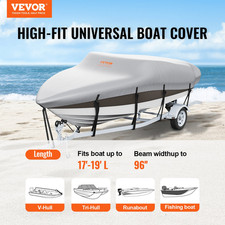 Boat Cover, 17'-19' Trailerable Waterproof Boat Cover, Grey