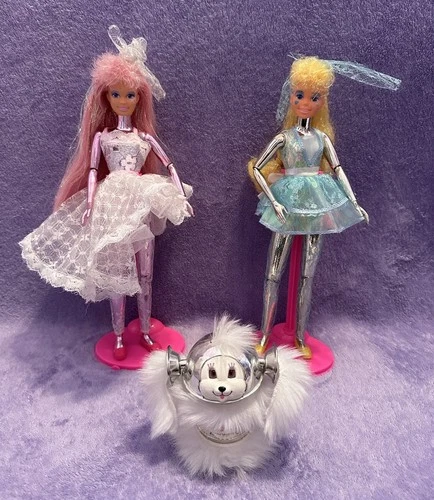 VTG 1986 Mattel Spectra Doll, Astra Gold, Pet Spark Collection Lot With Stands