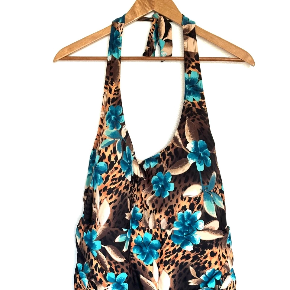 Traje de baño Newport News para mujer talla 24W estampado floral animal halter una pieza Foto 3 de 4