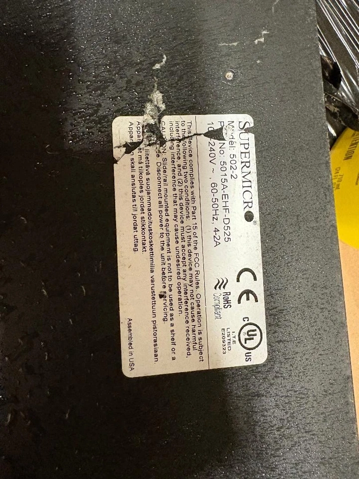 SUPERMICRO RACK SERVER 502-2 5015A-EHF D525 60-50HZ - Image 2 of 3
