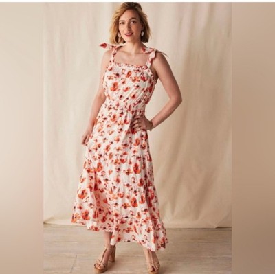 Matilda Jane Red Poppy Floral Maxi Dress Women s XL Tie Strap Ruffle Cotton