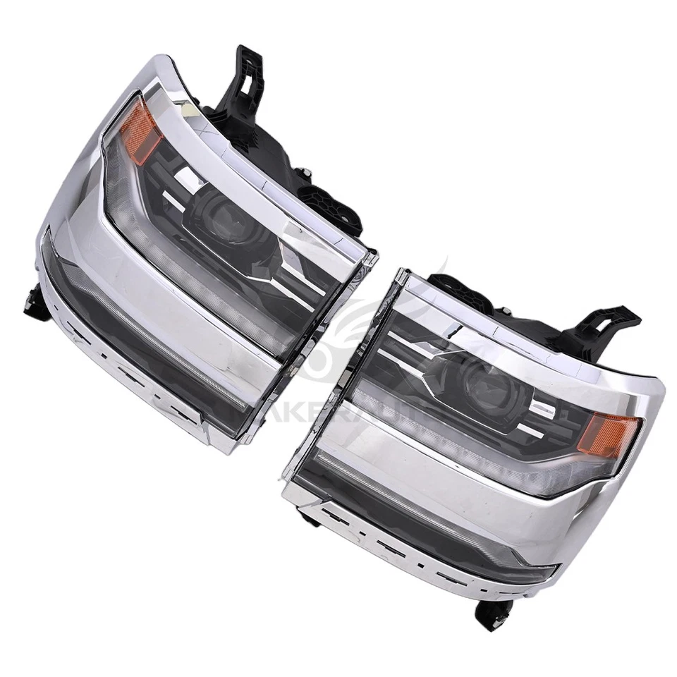 Pair Full LED Headlight LH+RH for 2016-2018 Chevy Silverado 1500 w/ Chrome Bezel - Image 2 of 4