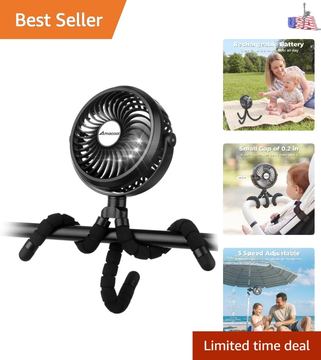 Battery Operated Stroller Fan, Baby Travel Essentials for Beach Disney, Newbo...