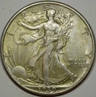 1939-P 50C Walking Liberty Half Dollar AU Book Value $70 - Golden Toning