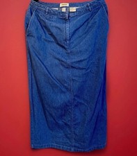 Vintage Talbots Deep Blue 100 Cotton Denim Maxi Skirt Size 14 Long Slit EUC