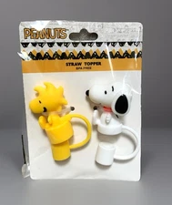 NEW Peanuts SNOOPY & WOODSTOCK 2pc 3D Figural Tumbler/Cup Silicone Straw Toppers