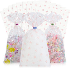 Cello Cellophane Treat Bags Pink Bow Candy Bags 100 pcs 6 X 11 Goodie Gift Bag w