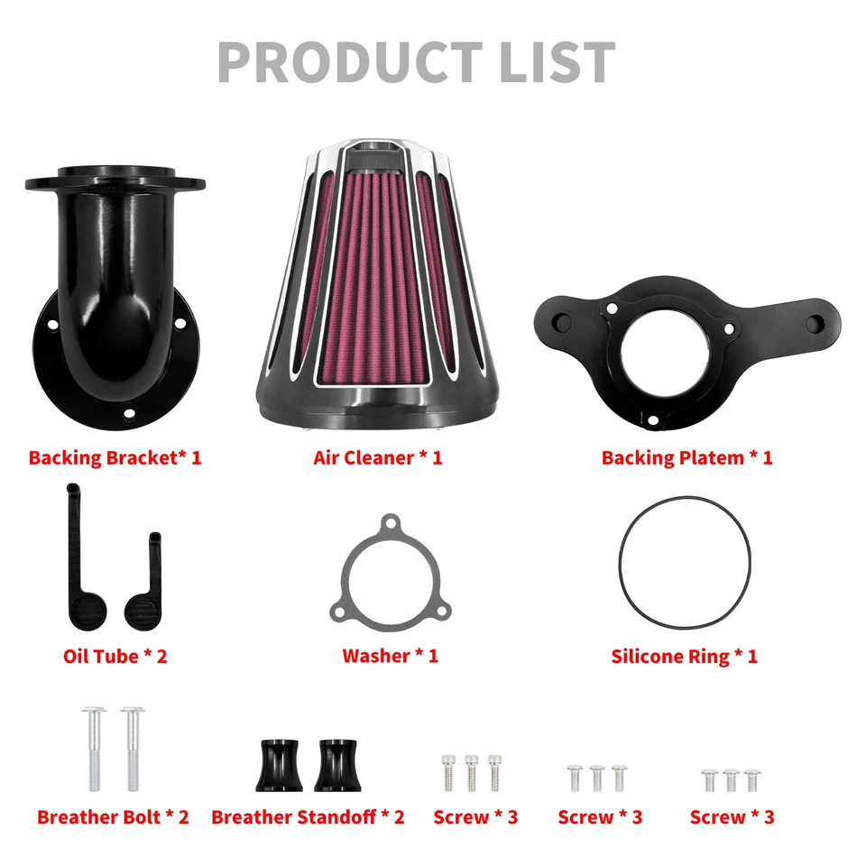 Cone Black Air Filter Red Intake For Harley 2017-2025 Touring Road King Glide - Image 3 of 4