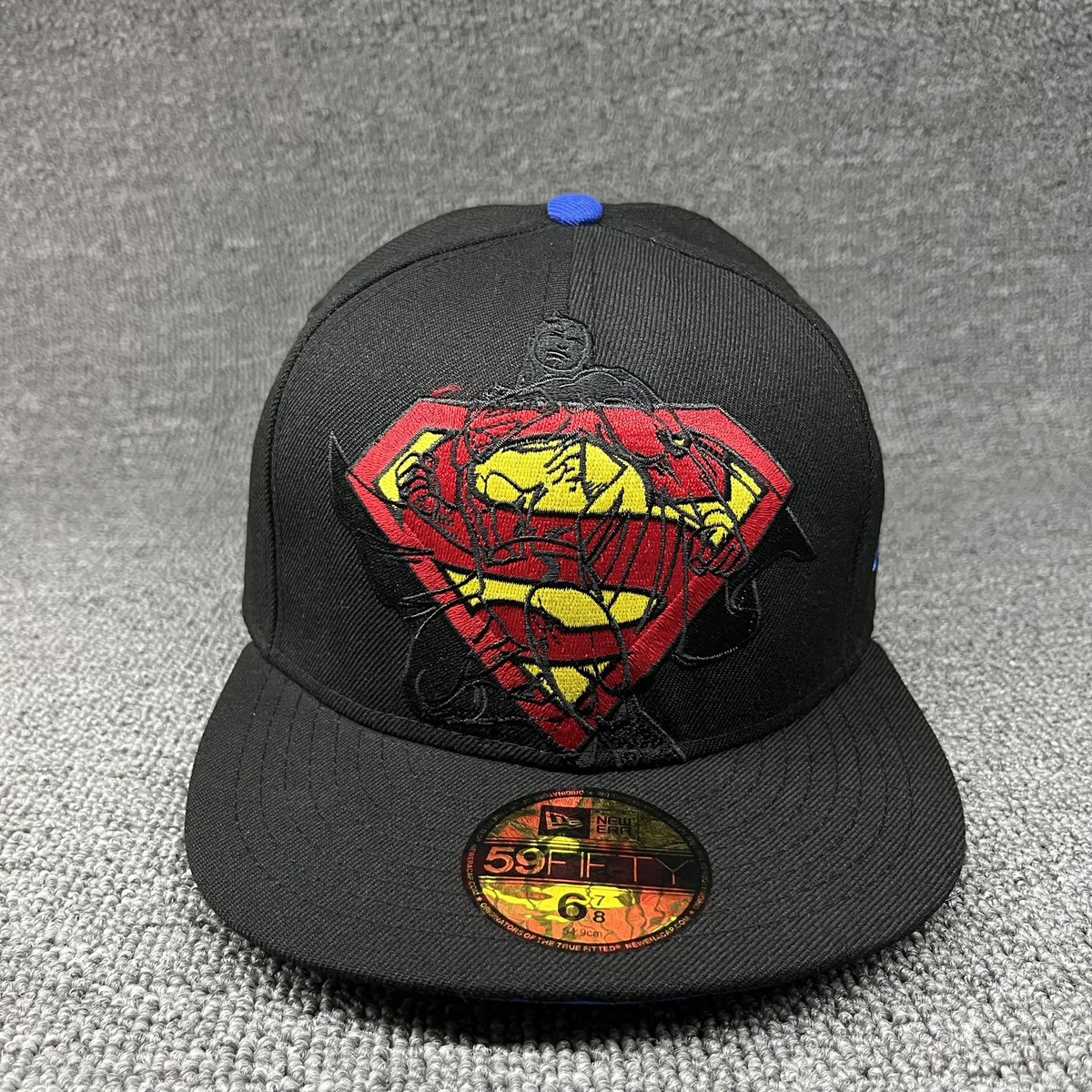 New Era 59FIFTY Superman Shield Fitted Hat Black Blue Underbrim Size 6 7/8