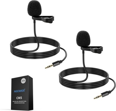 2 Pack Lavalier Lapel Microphones Wired Clip-On Mics for DJI Rode Wireless