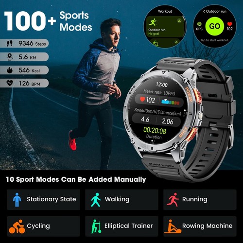 Militär Smartwatch für Herren mit GPS, 1,43" AMOLED Bluetooth Anruf Smartwatch... - Bild 4 von 7