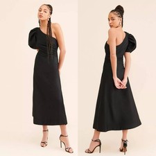 Anthropologie Aureta One-Shoulder Puff-Sleeve Dress A-line midi formal cotton S