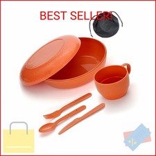 Homquen 6-Piece Camping Mess Kit with Bowl, Plate, Cup, Spoon, Fork, Knife and C