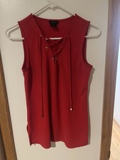 Ann Taylor Red V Neck Blouse Sleeveless Top S...