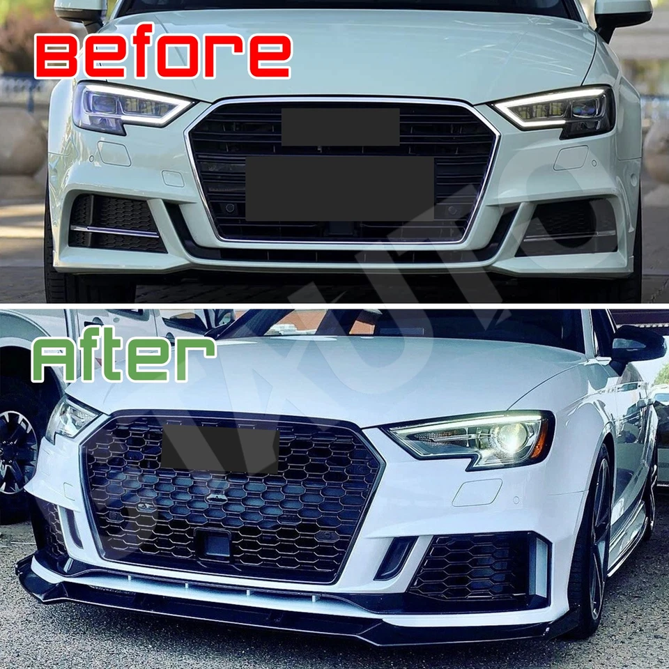 Front Bumper Cover w/Grille ACC Facelift Set To RS3 Style For 2017-2020 Audi A3 Foto 2 de 4