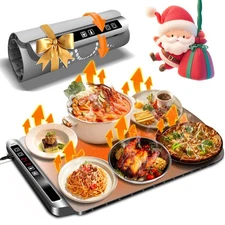 Warming Mat for Food, Silicone Electric Warming Tray with Live Temperature Di...