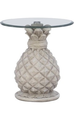 Powell Pippin Pineapple Accent Side Table with Glass Top