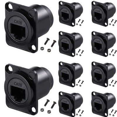 10PCS D-Type RJ45 Coupler, Shielded RJ45 Panel Mount Connector, CAT6 / CAT5E