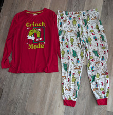 Dr. Seuss Grinch 2pc Pajama Set L 12-14 Long Sleeve Red/White MPN LZ45100SA