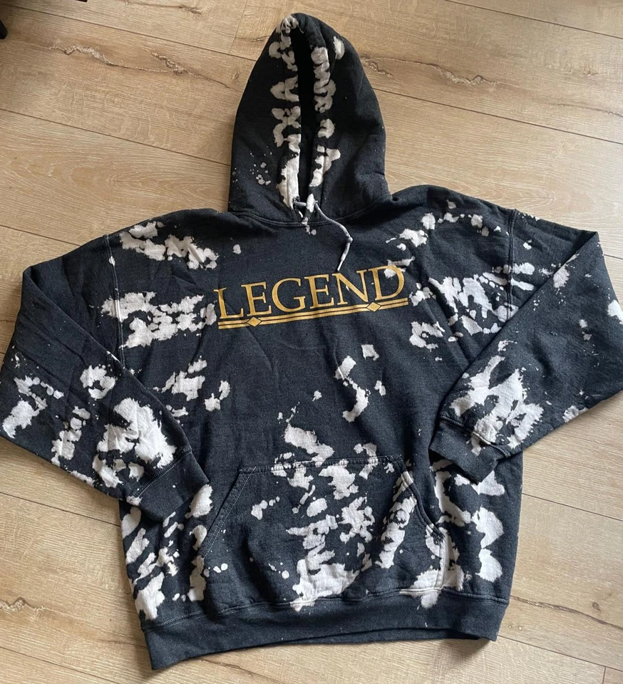 TALLA L Zion Rootswear “Leyenda” Bob Marley Sudadera con Capucha Blanqueador Lavado Negro Sudadera Foto 2 de 4