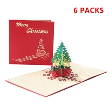 6 Packs 3D Pop Up Christmas Tree Paper Card Xmas Greeting Holiday Lovely Gifts
