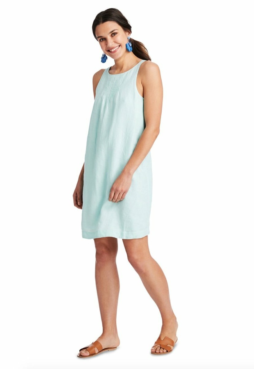 NWT VINEYARD VINES Linen Pintuck Cisco Swing Dress Size 12 Crystal Blue