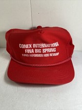 Vintage FINA Conex International Red Big Spring Texas Snapback Trucker Hat Rope