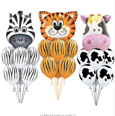 Safari Jungle Farm Animal Tiger Cow Zebra Monkey Foil Balloons Giraffe Set