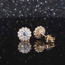 2Ct Round Cut Real Moissanite Flower Halo Stud Earrings 14K Yellow Gold Plated