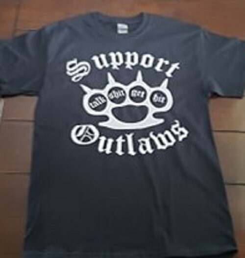 Support Your Local Outlaws Biker Motorcycle MC T-Shirt - Black Skull Graphic, 2-Sided Print 4 thumbnail image
