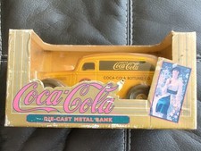 Coca Cola Ertl Vintage Yellow Die Cast Metal Coin Bank Chevrolet Van Truck 1995