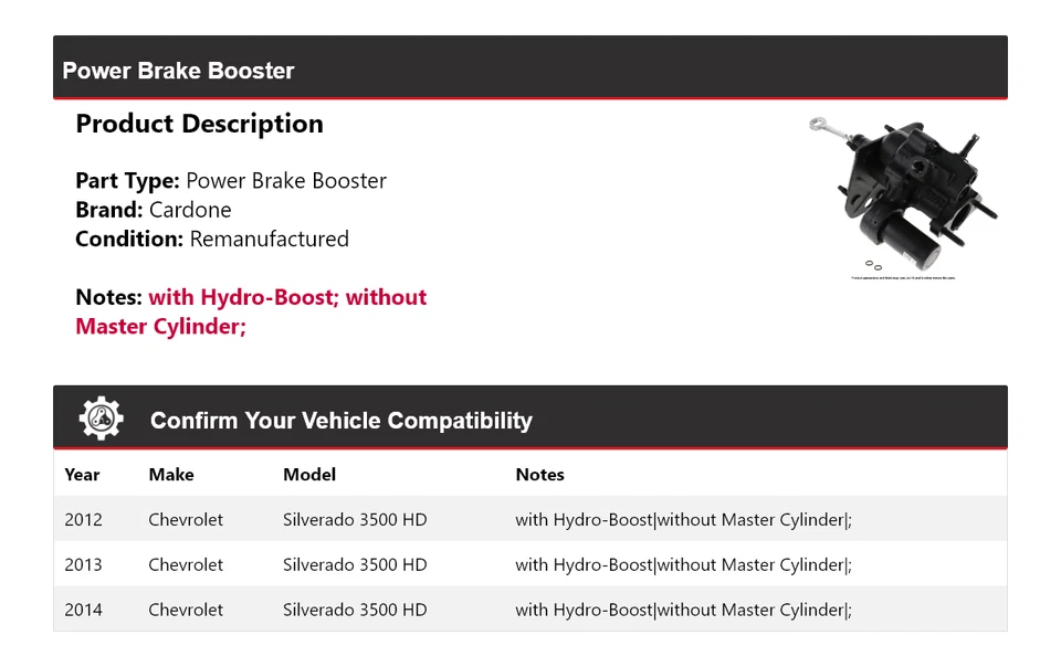 Усилитель тормозов Cardone 2013 для Chevrolet Silverado 3500 HD 2012-2014 годов выпуска - Изображение 2 из 3